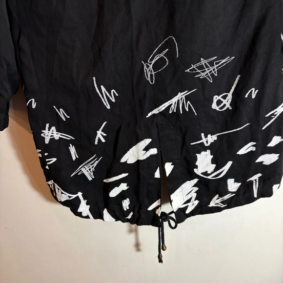 DESIGUAL Sz 36 Abstract  Script Red Heart Hooded Drawstrings Canvas Trench Coat - Picture 10 of 15